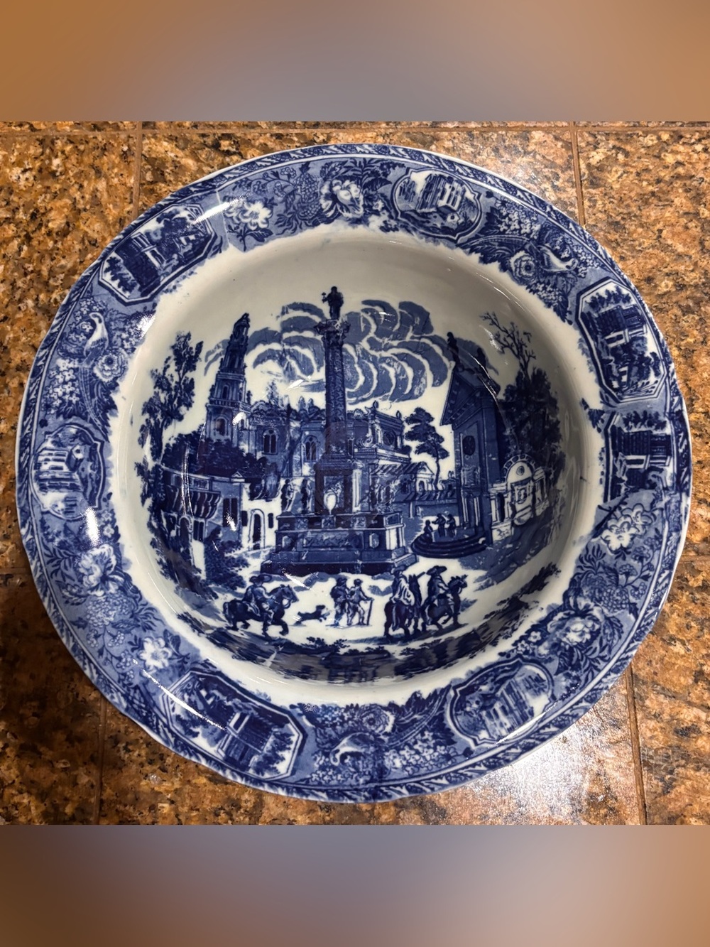 Victoria Ware Ironstone Blue White Transferware Wash Basin Bowl 14” Scenic
